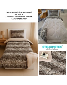 ETE HOMETEX TEK KİŞİLİK LÜX WELSOFT YORGAN SETİ LEOPAR BEJ 155X215CM 8696474231961